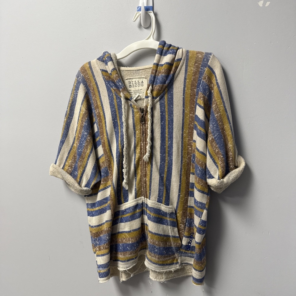 Billabong Short Sleeve Full Zip Hoodie Women's Size M Striped Vtg Y2K Beach Surf